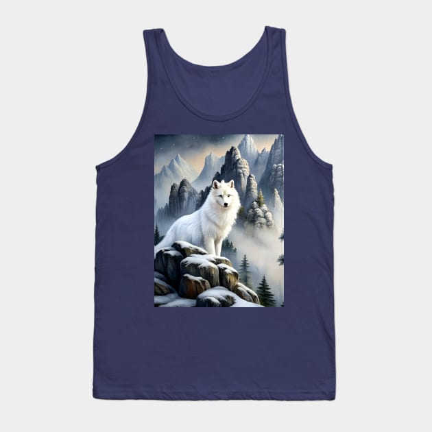 White Wolf Hunting Ground, Winter Mountain Wild Icy Moon, Forest, Galaxy Beautiful gifts Novelty Animal Pattern Fashion T-Shirt T-Shirt Tank Top by sofiartmedia